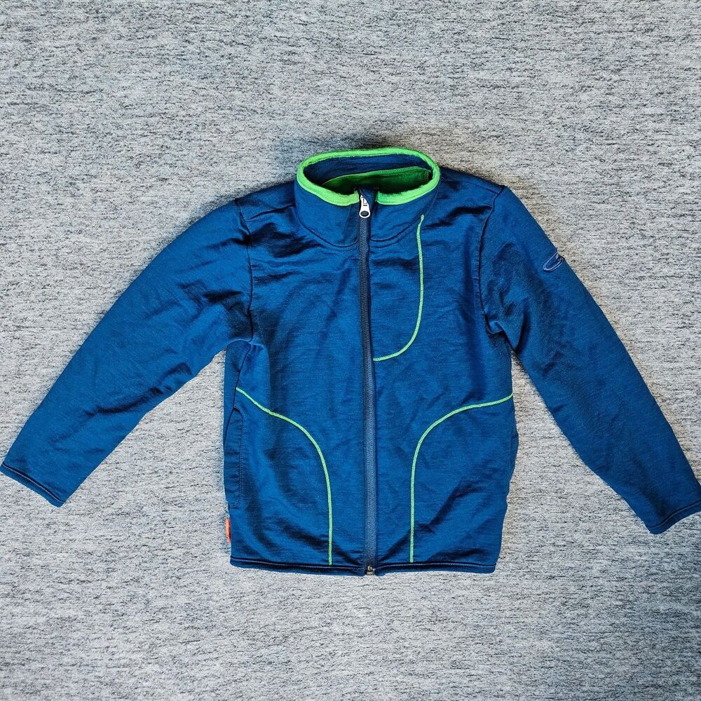 Icebreaker Merino Wool Midweight Full Zip Blue Green Youth 5-6 Years Youth Gorp